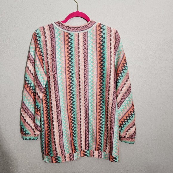 Signature 8 Colorful Knit Cardigan Sweater Zigzag Medium Boho Festival - Picture 4 of 13